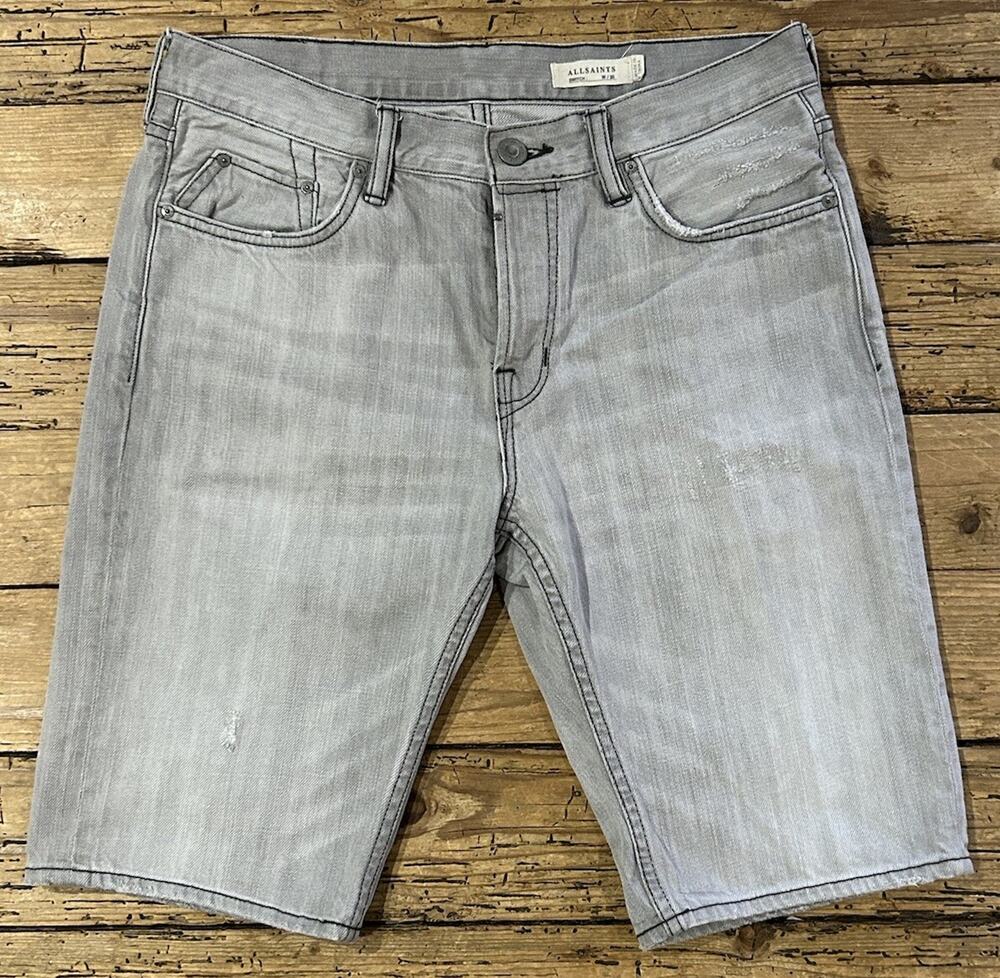 All Saints Men’s Size 30 Light Gray Distressed Denim Shorts